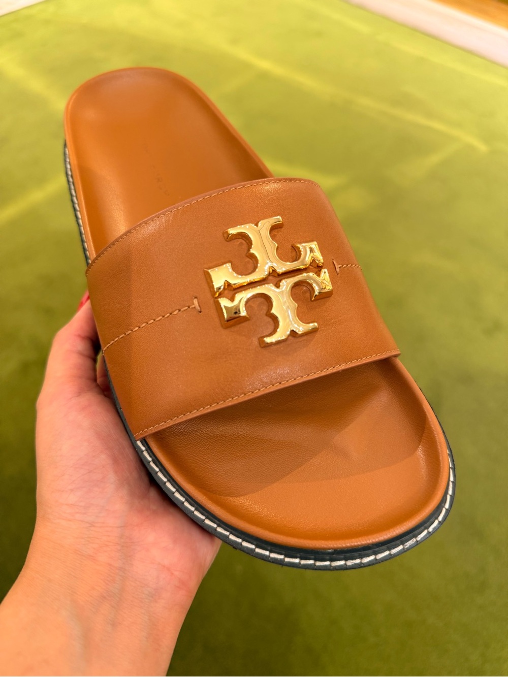 $300 Tory Burch Everly Anatomic Lug Sandals, Bourbon / Coconut Size 7 - Picture 3 of 5